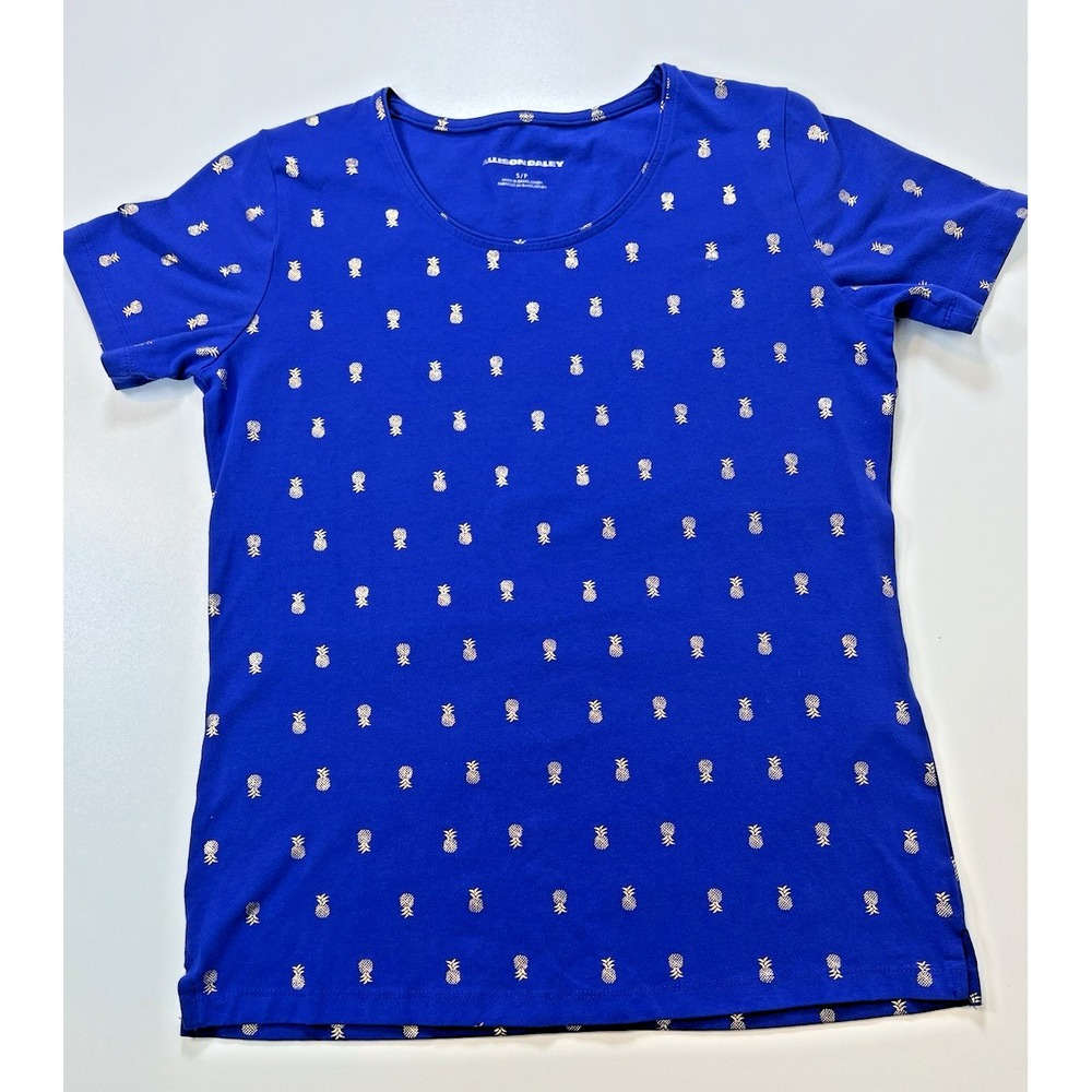 AllisonDaley T-shirt Women's‎ Blue with Gold Pineapples  Sz S/P
